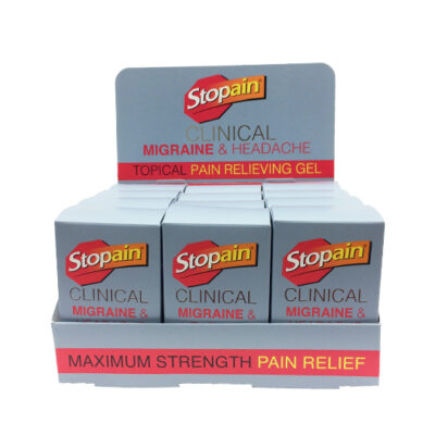 Stopain® Clinical Migraine & Headache Gel w/Counter Display & (12 Boxes of 12 Each) 1 Gram Packets