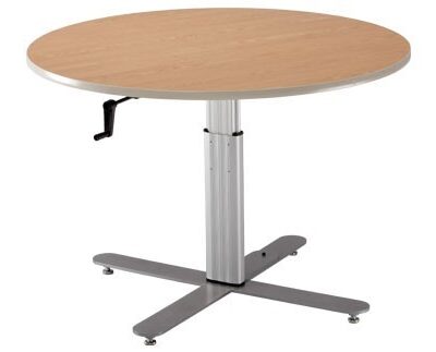 42" Round Hand Crank Hi-Low Work Table, American Maple